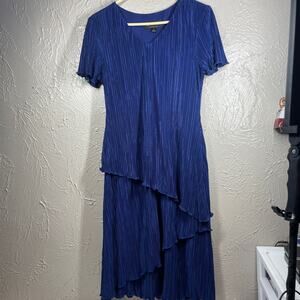 Connected Apparel Womens Blue V‎ Neck Layered Lined Shutter Shift Dress Size 6